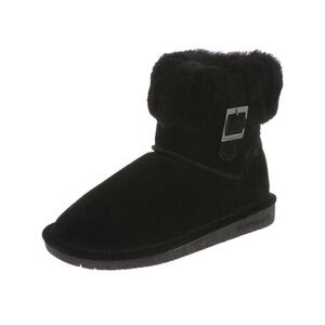Bearpaw Abby Suede Ankle Bootie with Sheepskin Collar Black Size 9